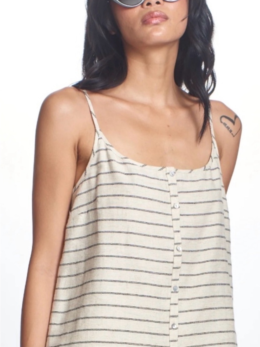 Corey Lynn Calter Beige Striped Button-Front Linen Camisole